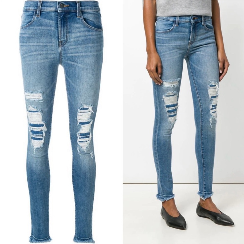 J Brand Maria High Waisted Diversion Destruct Distressed Raw Hem Skinny Jeans - Picture 16 of 16